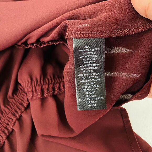 Worthington Blouse Tie Neck L Burgundy Velvet‎ Upper Bell Sleeves NWT - Picture 11 of 11